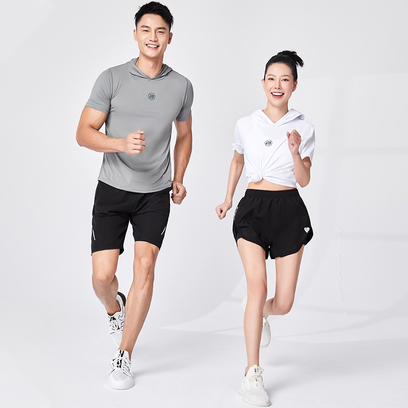 Los hombres y las mujeres de la misma seda de hielo de nylon corriendo camiseta verano deportes manga corta Camiseta suelta fitness de secado rápido ropa de pareja