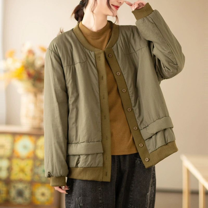 Оригинальная художественная ретро-куртка из хлопка, осень-зима 2024, свободного кроя, стройнящая, универсальная, теплая, с воротником-стойкой, хлопковая одежда для женщин