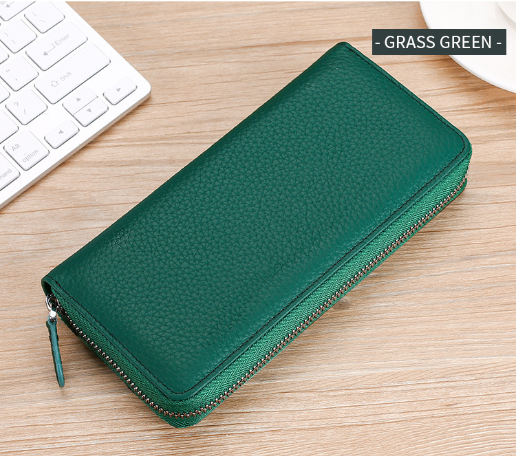 Gran patrón de cuero genuino de las mujeres largas billetera de moda embrague RFID antirrobo cepillo de piel de vaca titular de la tarjeta monedero