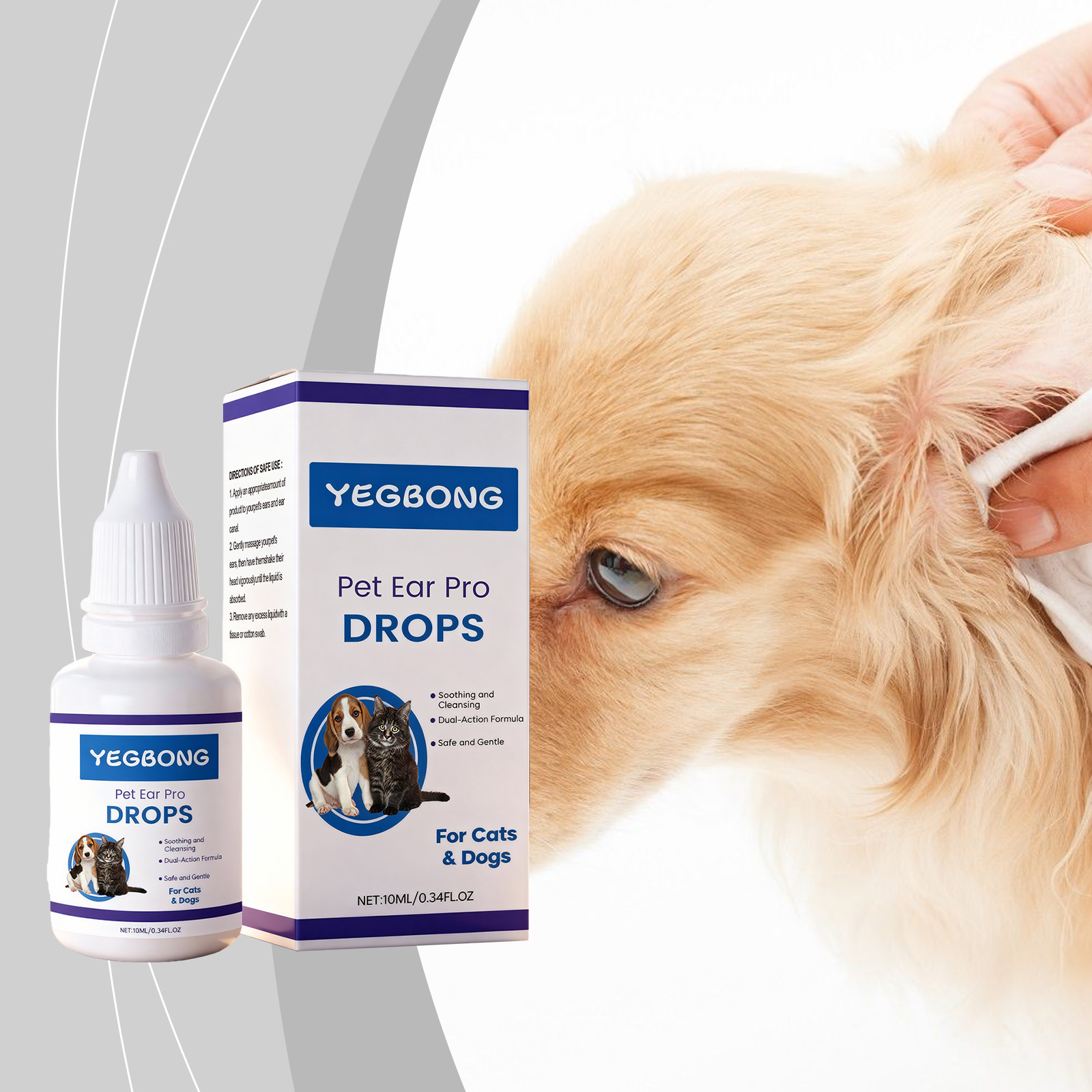Yegbong Pet Ear Care Agent Cares for the Ears of Cats and Dogs, and Is a Universal Daily Gentle Cleaning Agent for Ear Odor