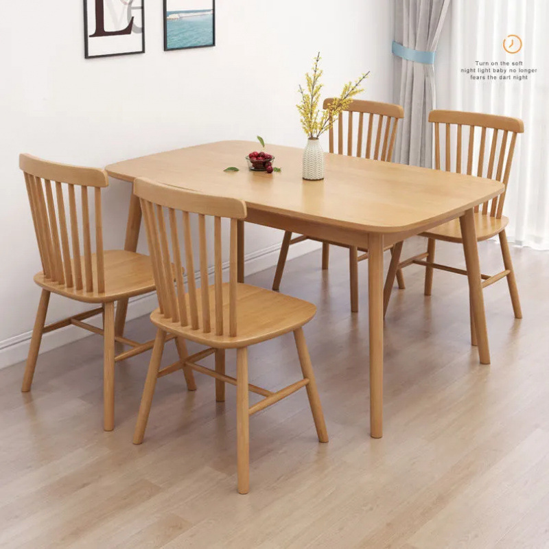 Mesa de comedor de madera sólida nórdica rectangular para 4 personas 6 personas combinación de mesa y silla de comedor moderna simple mesa de comedor casera pequeña casa