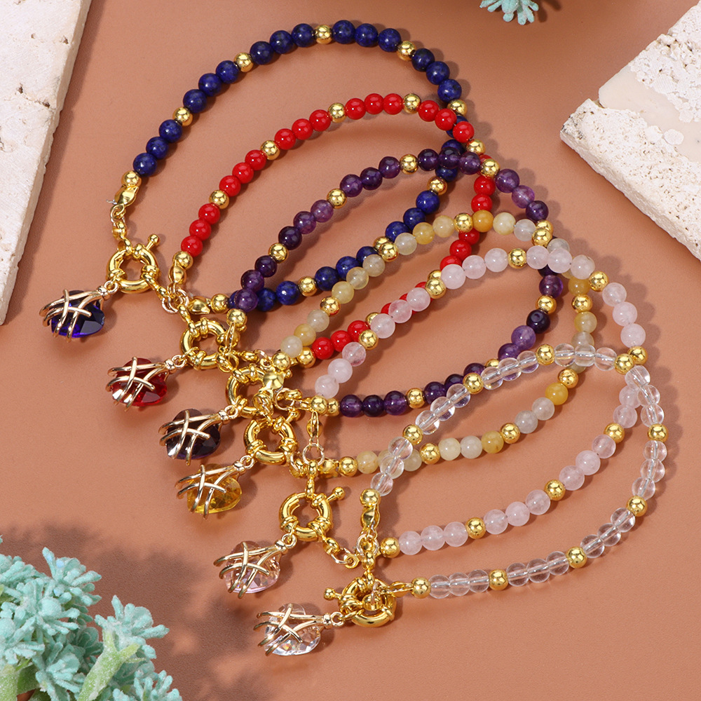 7g Weight Elegant Heart Shape Natural Stone Beaded Bracelets