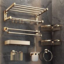 毛巾架全铜浴巾架卫生间免打孔浴室置物架墙上五金挂件五件套轻邦