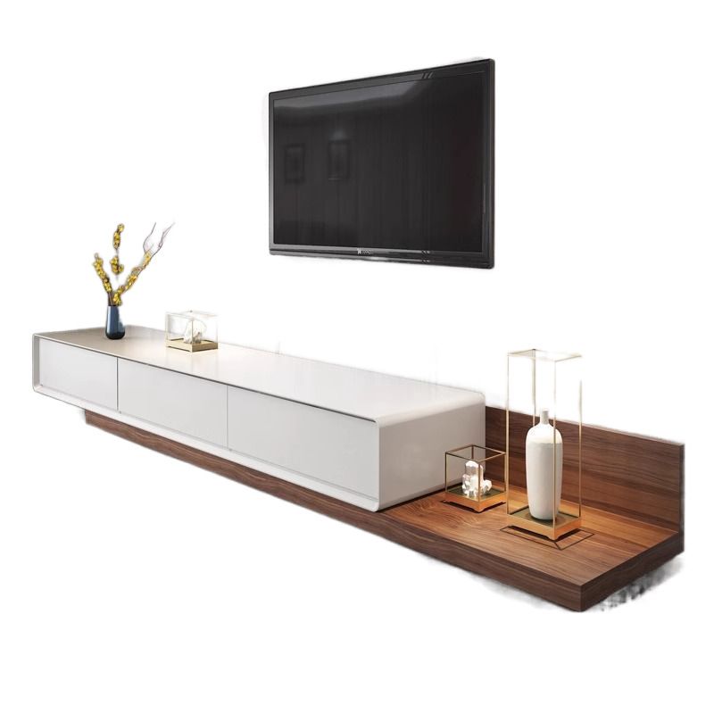 Mueble de TV de madera maciza minimalista, retráctil, sala de estar, hogar, tablero de roca minimalista moderno, gabinete de TV de pintura de lujo ligero