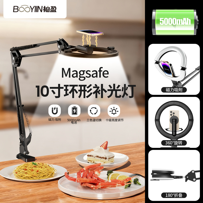 Overhead Shooting Arm-Mounted Fill Light, Foldable Magnetic Cage Light, 10inch Live Streaming Stand Photography Ring Light, Led Beauty Light
