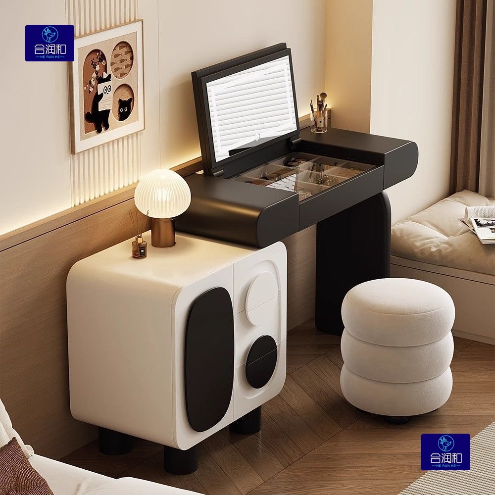 Italian-Style Light Luxury High-End Small Apartment Narrow Dressing Table with Mirror and Hidden Flip-Top Drawer Cabinet Integrated Vanity