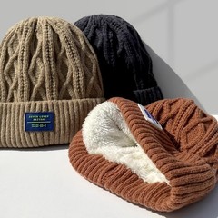 冬用女性用ベルベットニット帽、サイクリング用ベルベット暖かい防寒耳保護帽子、韓国風レター多用途ウール帽子男性用