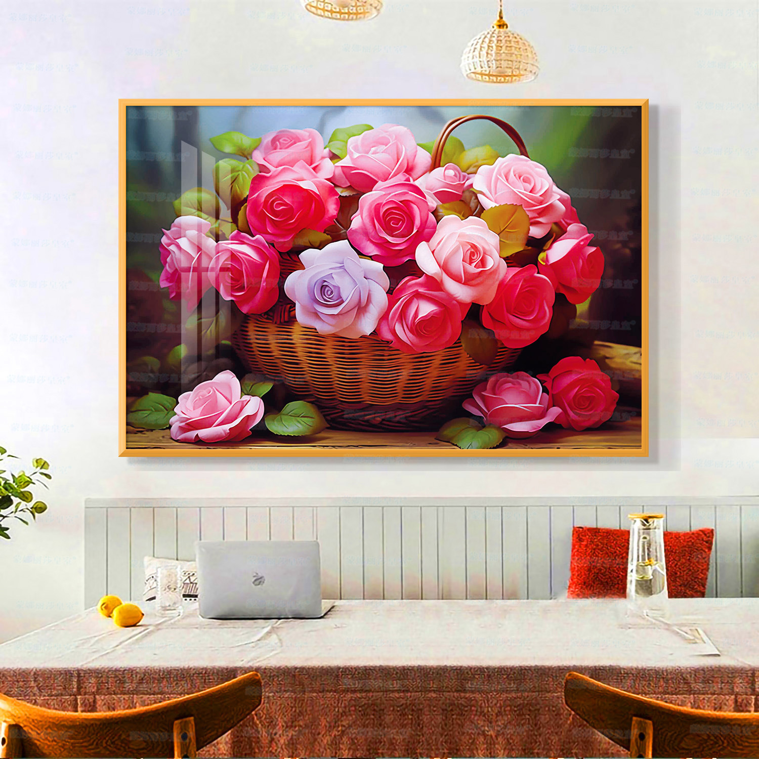 Mona Lisa real bordado cruzado una cesta de rosas actualizada nueva decoración floral simple bordado a mano image 7