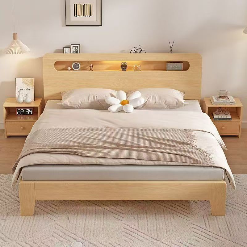 Solid Wood Bed Modern Minimalist 1.5m Home Double Bed 1.8m Economical Rental 1.2m Single Bed Frame
