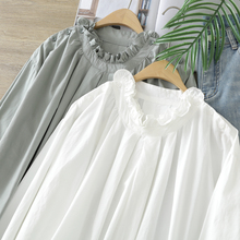 文艺复古甜美花瓣立领泡泡袖衬衫女装早秋新款宽松设计感森系衬衣