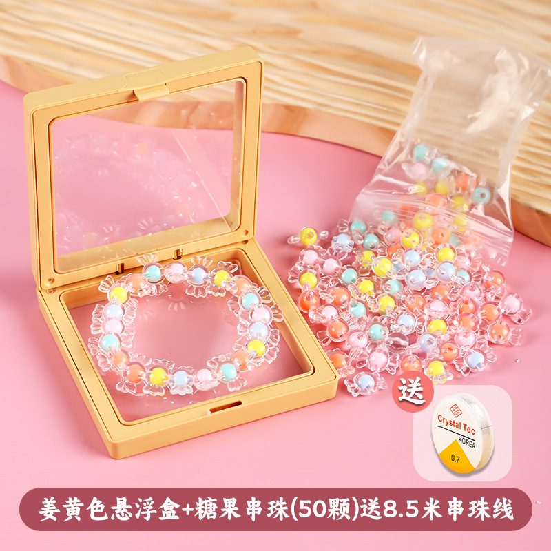 √☑⧓⧓✰♥♥Ginger yellow suspension box + candy beads (50 pieces) free 8.. 5m beads thread♥♥✰⧓⧓