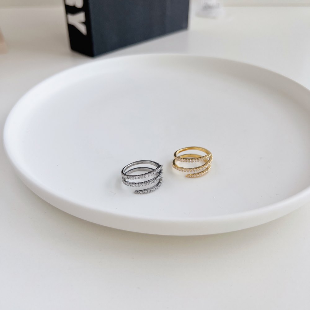 Simple Style Geometric Sterling Silver Plating Zircon Open Ring