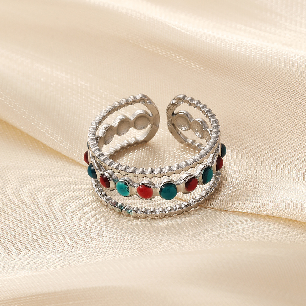 Retro Geometric Stainless Steel Enamel Open Ring 1 Piece