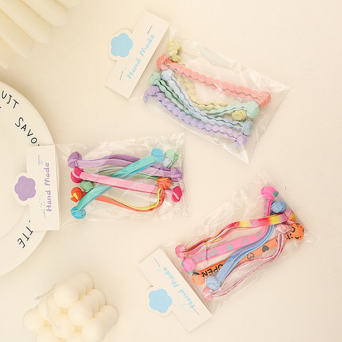 5 pack~Korean candy-colored hair ties for children with double-knotted headbands, baby ponytails that won’t hurt hair, rubber band hair accessories