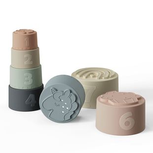 Amazon Hot Selling Children's Zhiyi Jiele Food Grade Silicone Stacking Cup Baby Early Education Stacking Toys