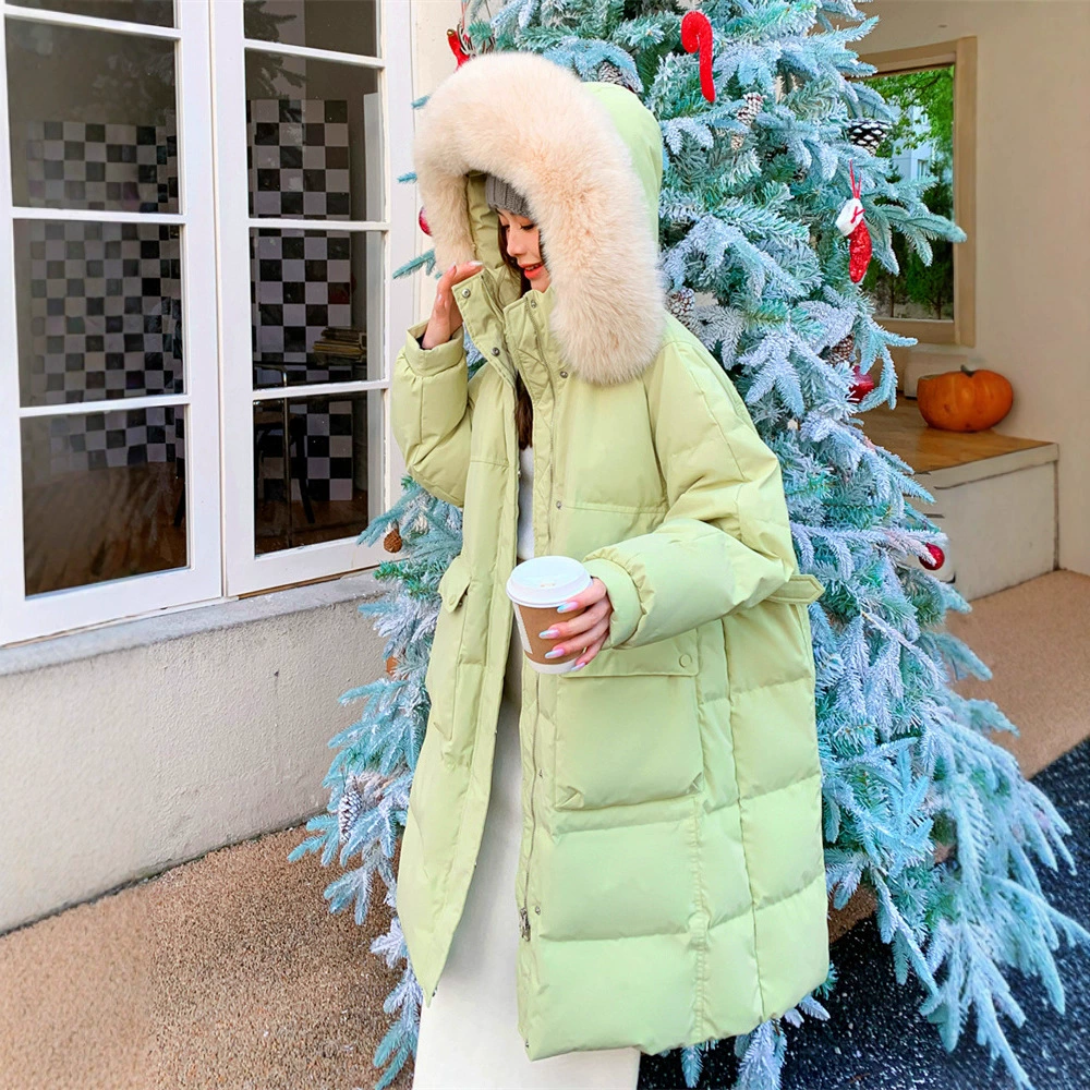 Гигантская стройная пухлая Девушка Плюс Толстая плюс размер 300 кг длинный толстый пуховик с воротником из лисьего меха с капюшоном пальто женское 216