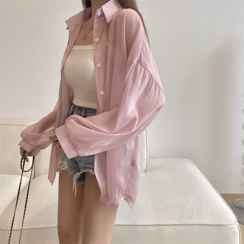 112g Weight Long Sleeve Sleeve Length Single Breasted Placket Type Shirtsleeve Sleeve Type Polyester, Chiffon Fabric Type Regular Top Length Cardigan Tops Type Holiday Occasion Shirt Collar Neckline Loose Fit Type Solid Color Pattern Summer, Spring Season Women's Gender Casual Style Wholesale Women's Casual Solid Color Long Sleeve Blouses 38