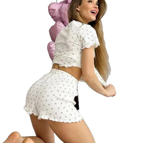 2025 Women's European and American Fashion Printed Leopard Print Loungewear Summer Round Neck Short-Sleeve Shorts Pajamas Available for Wholesale Cross-Border Sales