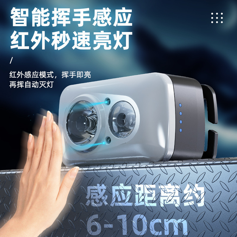 Transfronteriza nueva inducción de luz de cabeza portátil gancho de mantenimiento de exploración de campo luz de cabeza portátil de visualización eléctrica lámpara de clip de sombrero