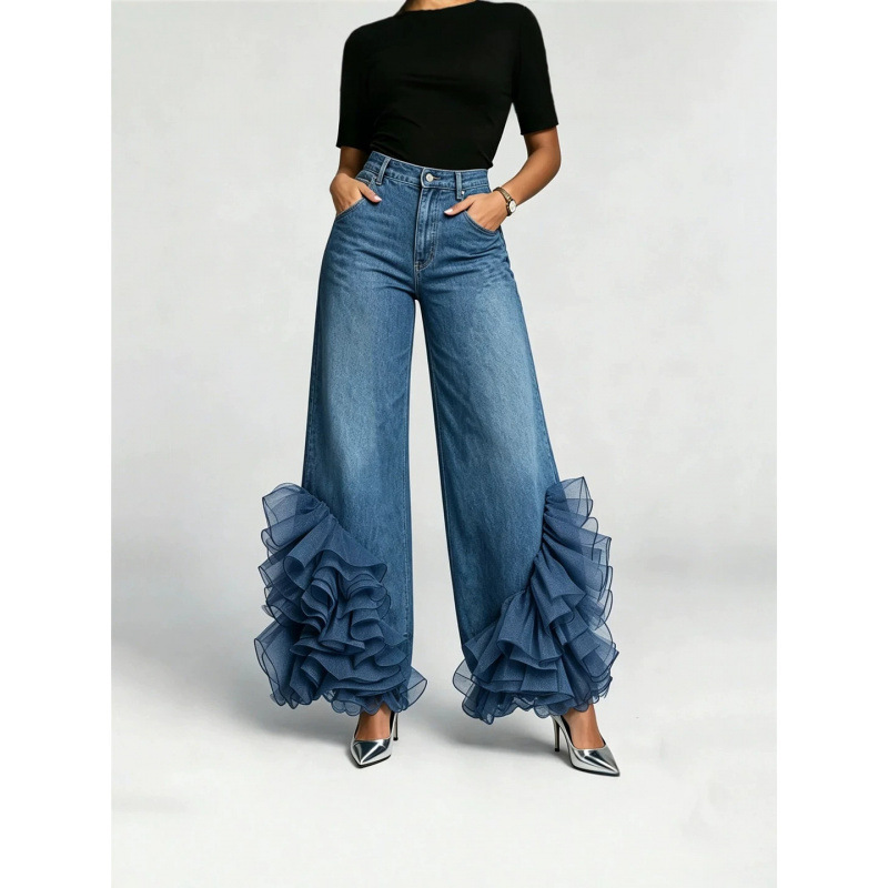2026 Spring/Summer New Trend Versatile Fashionable Design Street Style Women's Three-Dimensional Large Flower Denim Straight-Leg Pants 2026 Spring/Summer New Trend Versatile Fashionable Design Street Style Women's Three-Dimensional Large Flower Denim Straight-Leg Pants