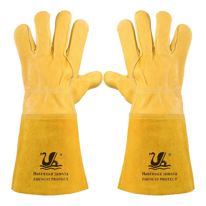 金黄头层羊皮柔韧耐磨隔接焊接防护手套