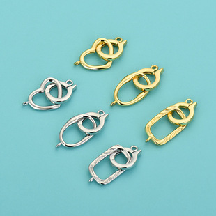 S925 sterling silver love buckle square buckle baroque pearl necklace connecting buckle handmade diy chain finishing accessories