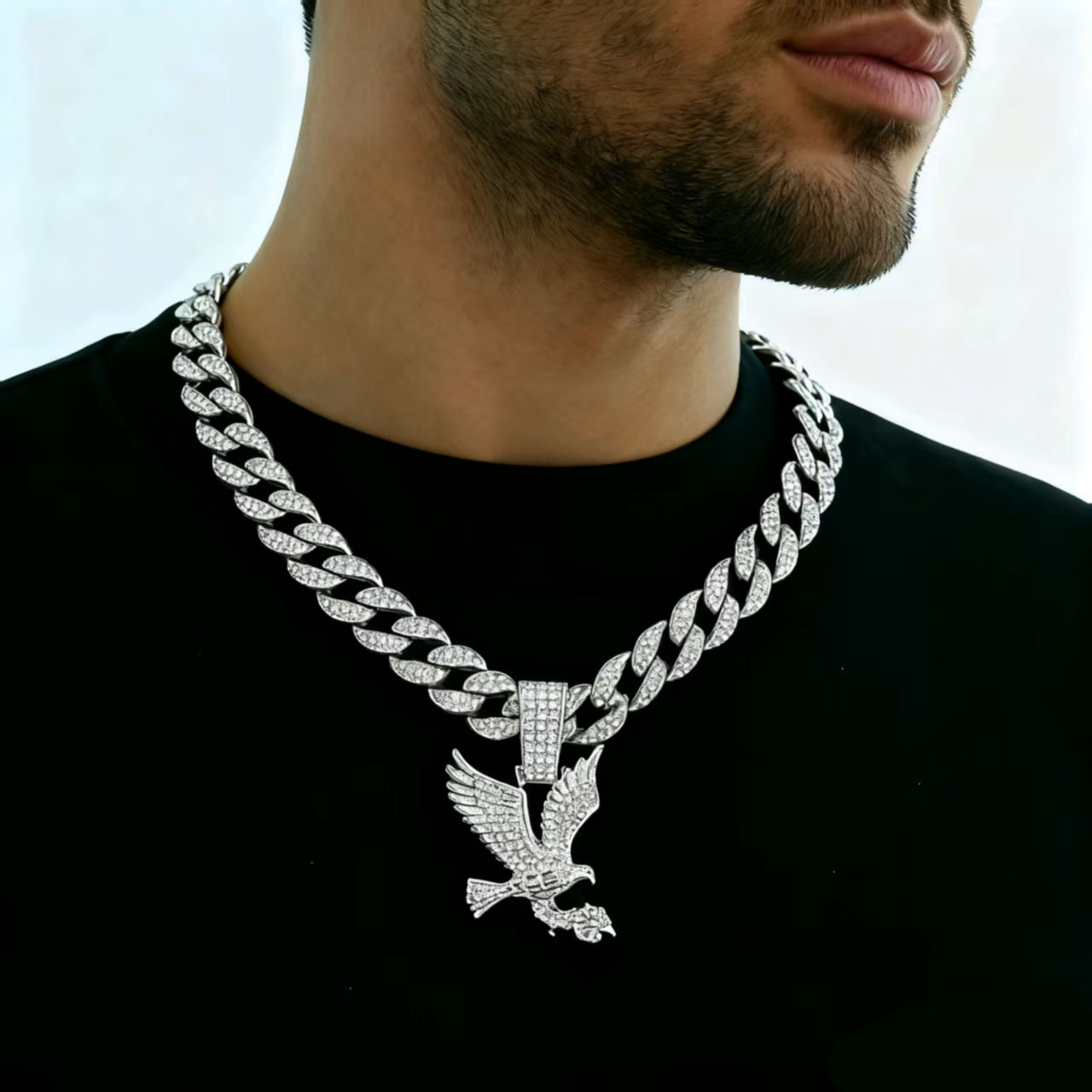 Hip-Hop moda europea y americana personalidad ala colgante de águila cubana collar de nicho para hombres y mujeres collar de joyería universal para hombres