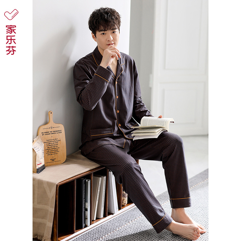 Pijamas de primavera y otoño de los hombres 100% algodón de manga larga homewear de los hombres más tamaño traje de verano