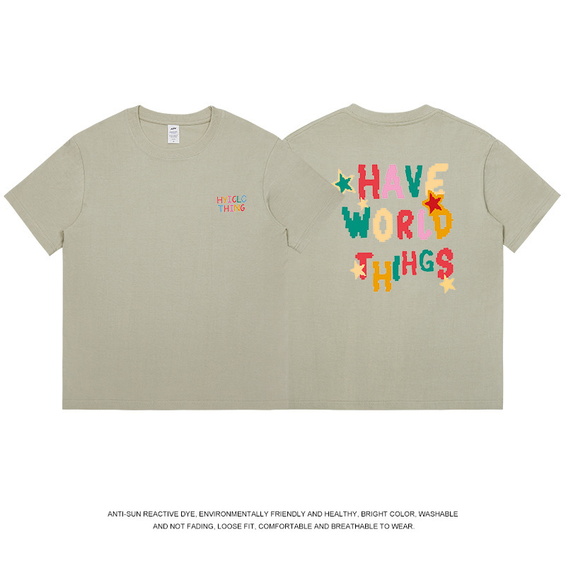 メンズヘビーウェイト純綿ストリート系ヒップホップ半袖Tシャツ、カラフルな文字プリント入り、夏向け、個性的なトップス、レディースインス|undefined