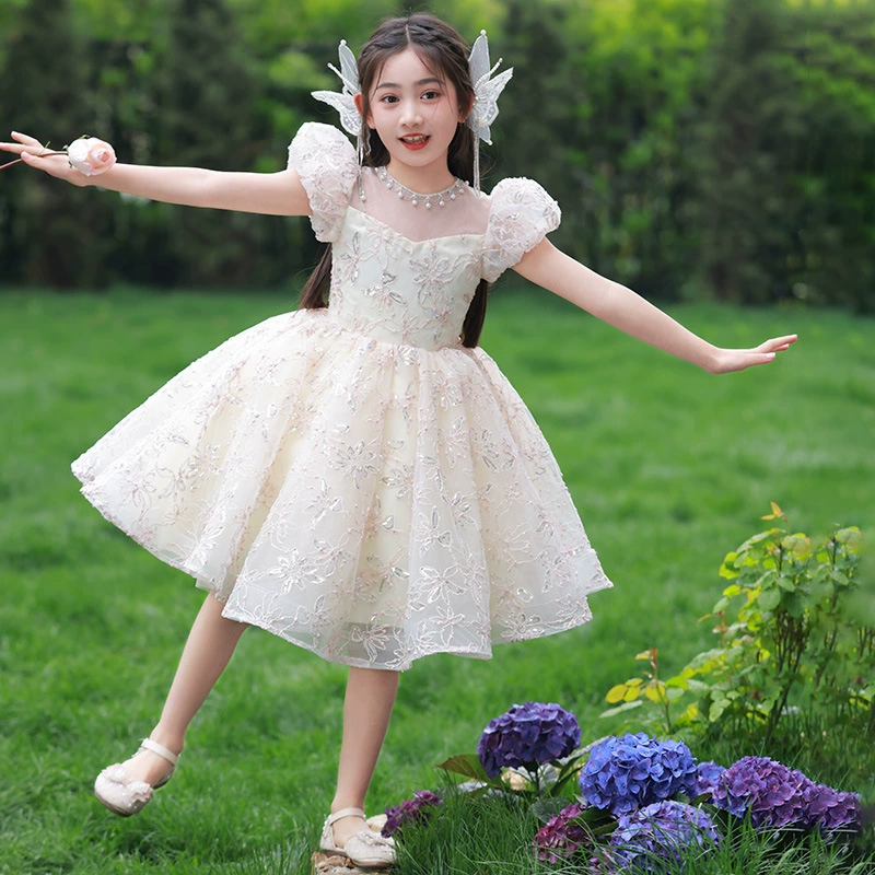 Фортепиано играет платье для девочек Весенняя короткая юбка День рождения принцессы юбка для детей