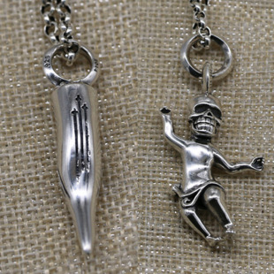 Sterling Silver Bullet Small Man Waist Necklace Pendant Men's Punk Rock Greek Figure Skull Pendant Key Ring Hanging Ornament
