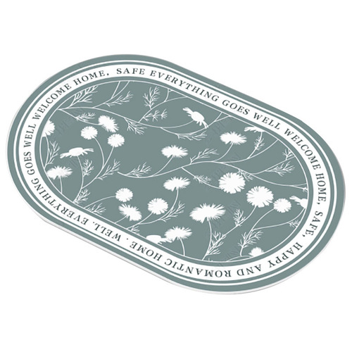 Pastoral style oval bathroom absorbent carpet bathroom bathroom entry door mat simple printed bathroom mat