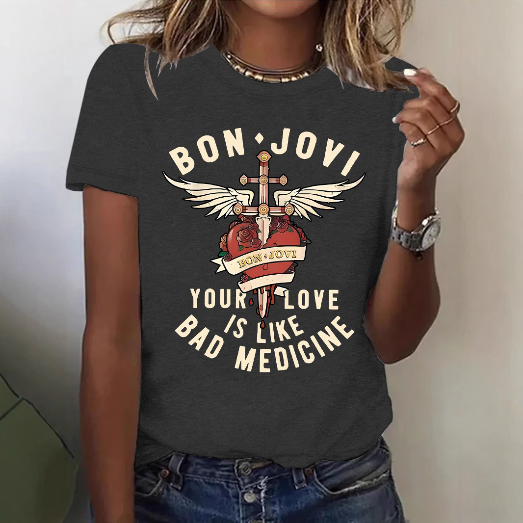 Amazon Ebay New Fashion Short-Sleeved Bon Jovi Band Summer European and American Women's T-Shirts Women's Tops in Stock