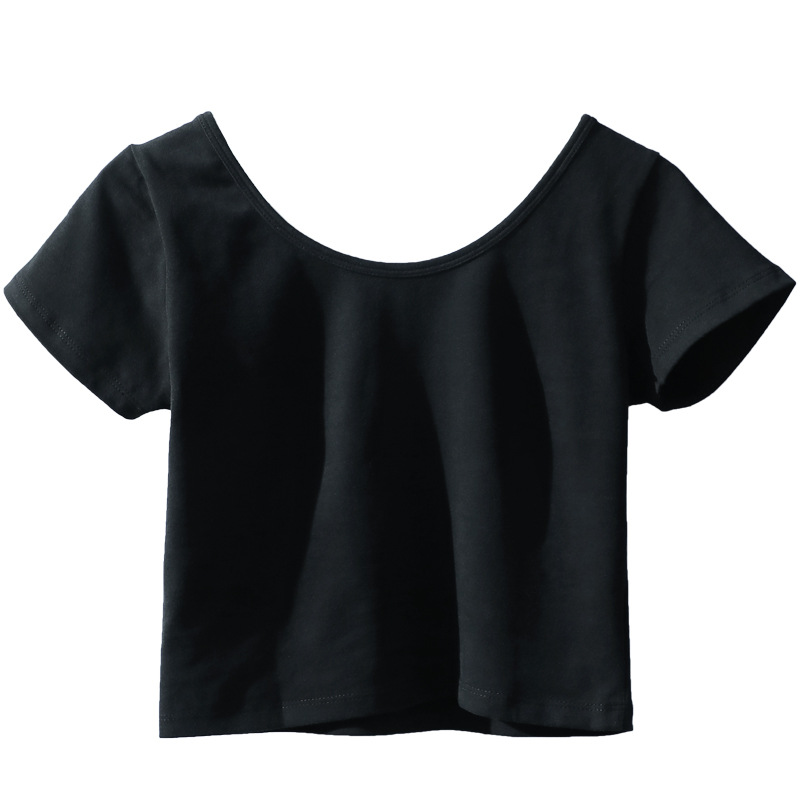 Ropa de baile para adultos nueva práctica deportiva superior ombligo camiseta negro manga corta yoga fitness Jazz Ropa de baile image 5