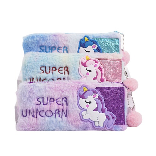 Cute Colorful Unicorn Pencil Case for Students, Large Capacity Bag, Storage Bag, Girly Heart Plush Stationery Cross-border Supply Batch