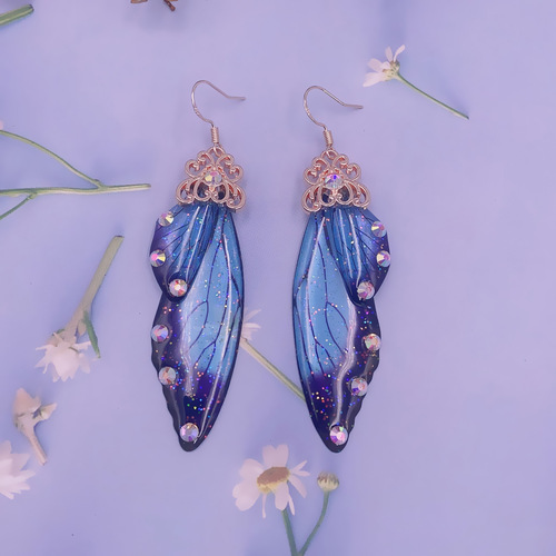 2pairs Korean temperament long butterfly wings bridal earrings women   Personalized fashion animal earrings simulation cicada wings earring