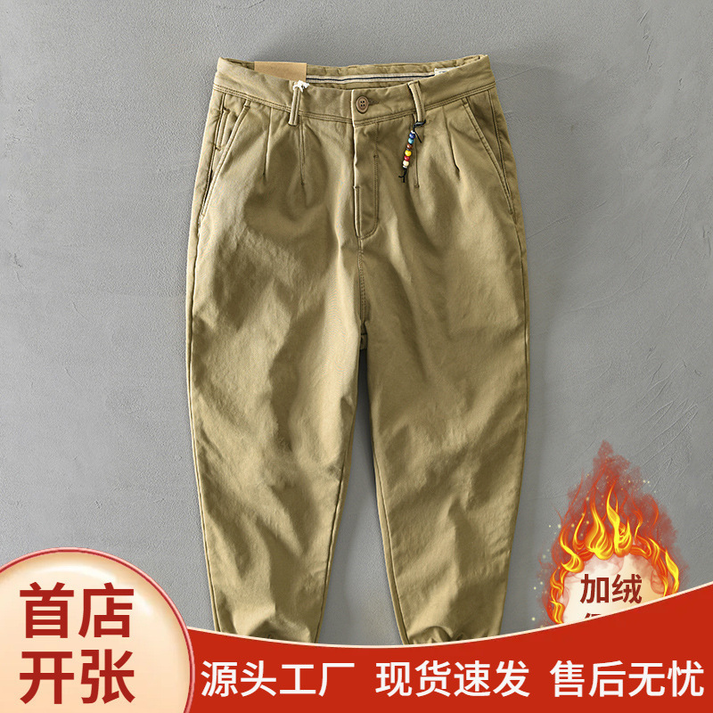 American-Style Heavyweight Fleece-Lined Cargo Pants for Men, Winter Thickened Warm Pants, Loose Straight-Leg Stylish Casual Long Pants