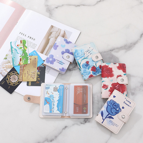Flower color printed pattern card holder anti-degaussing 20 card slots credit document card holder large capacity document holder