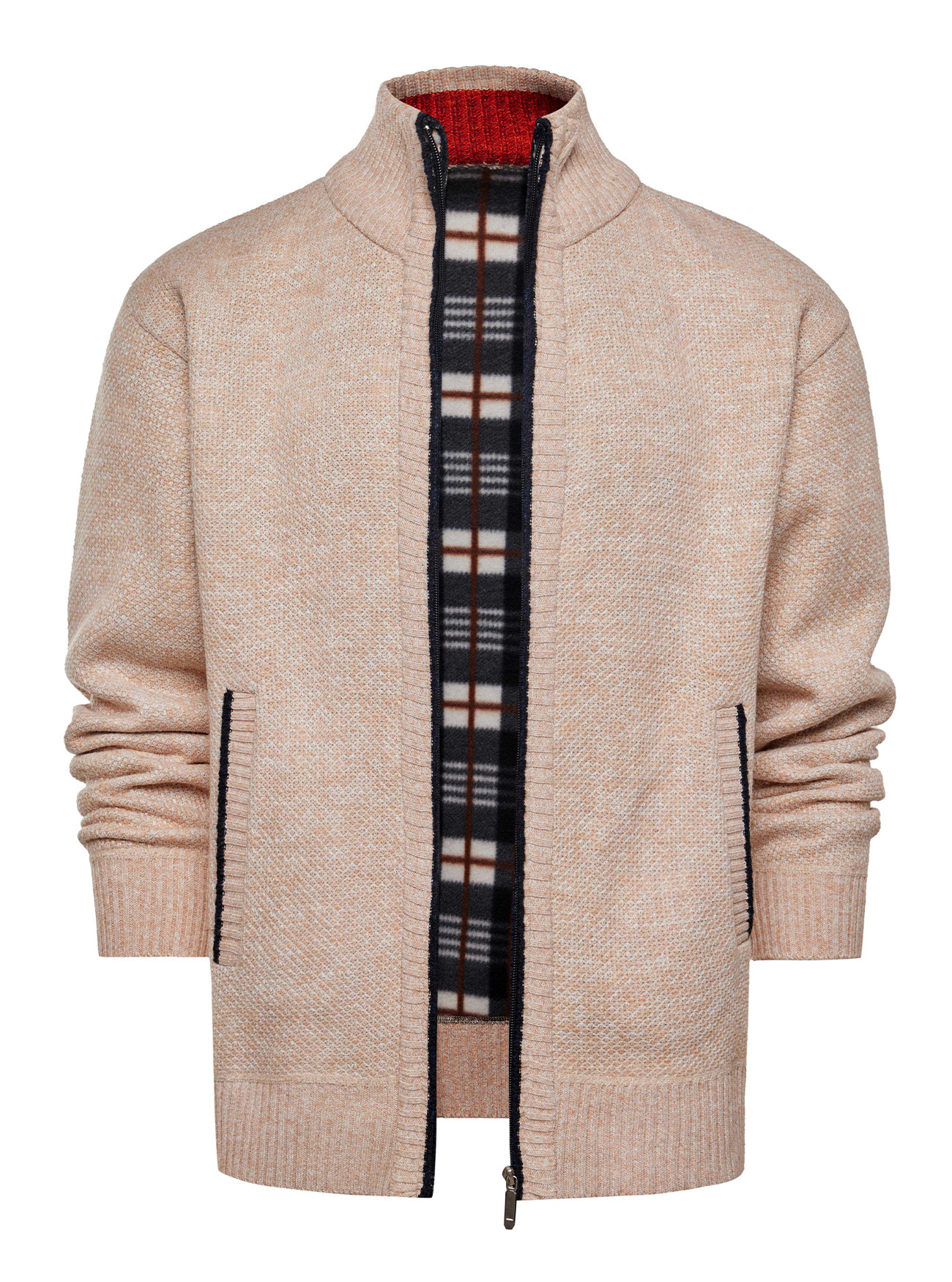 Nuevo transfronterizo Amazon otoño y invierno nuevo aguja fina de alta calidad para hombres con cardiganas de vello de cuello de pie abrigo de suéter cálido