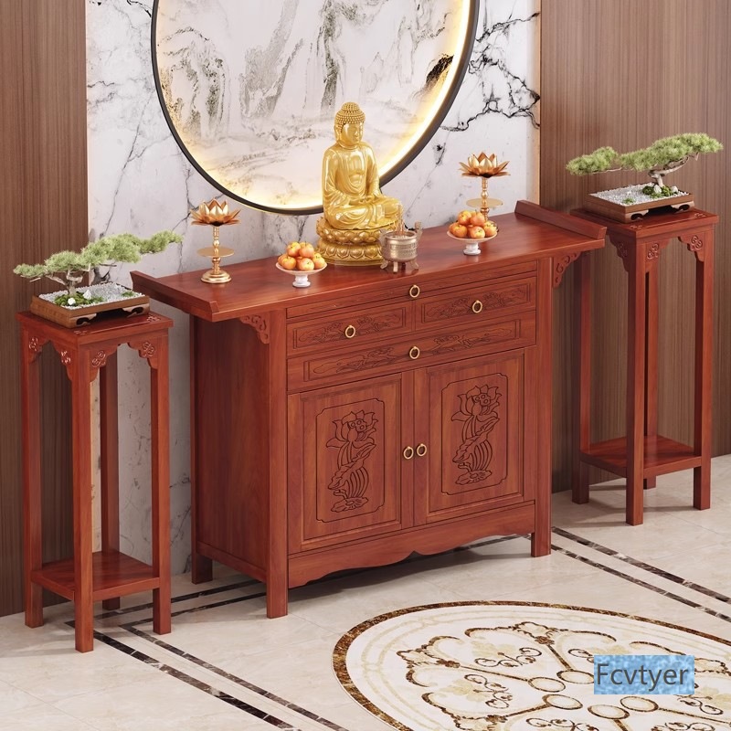 Solid Wood New Chinese-Style Standing Cabinet for Home Use, Guan Gong Altar, Buddha Cabinet, Shrine, Offering Table, Non-Table