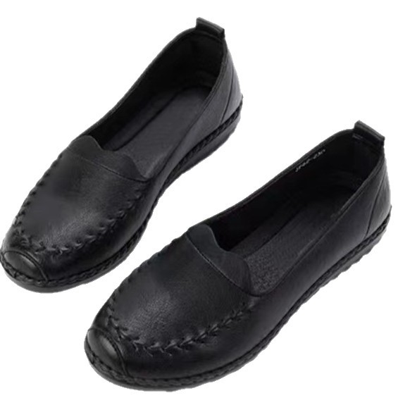 Zapatos de cuero suave de primavera y verano, zapatos de cuero de mediana edad, zapatos de trabajo de mujer negros, zapatos de mediana edad, cómodos, antideslizantes