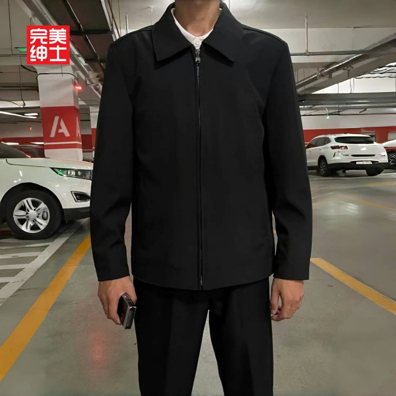 Lapel-Collar Executive Jacket for Men, Spring and Autumn, Loose Fit, Wrinkle-Free, Suitable for Young and Middle-Aged Professionals, for Commuting, Meetings, and Official Wear