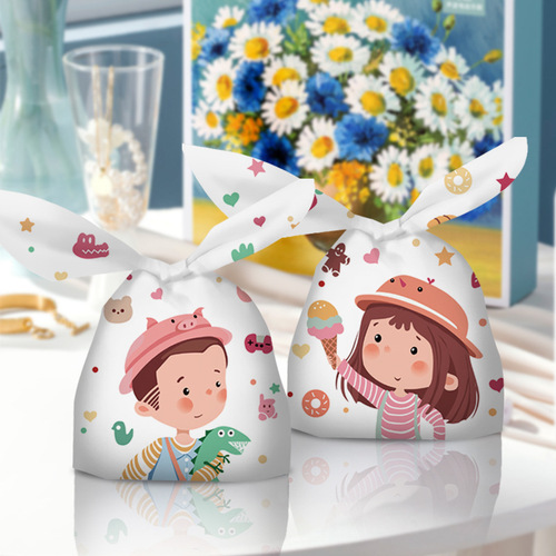  Year of the Rabbit Kindergarten Plastic Gift Bag Candy Dessert Baked Snowflake Crispy Nougat Rabbit Ears Packaging Bag