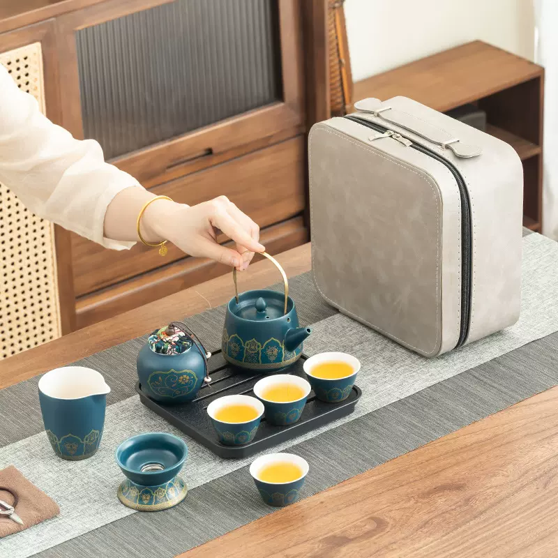 高级简约功夫茶具小套装轻奢提梁套装商务伴手礼定印整套便携茶器