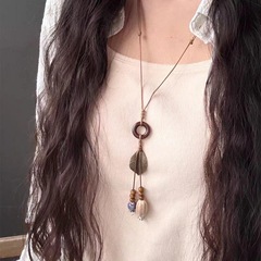 禅中国風ロングアクセサリー葉タッセルネックレスレトロ国民風エスニックハイエンドボヘミアン鎖骨