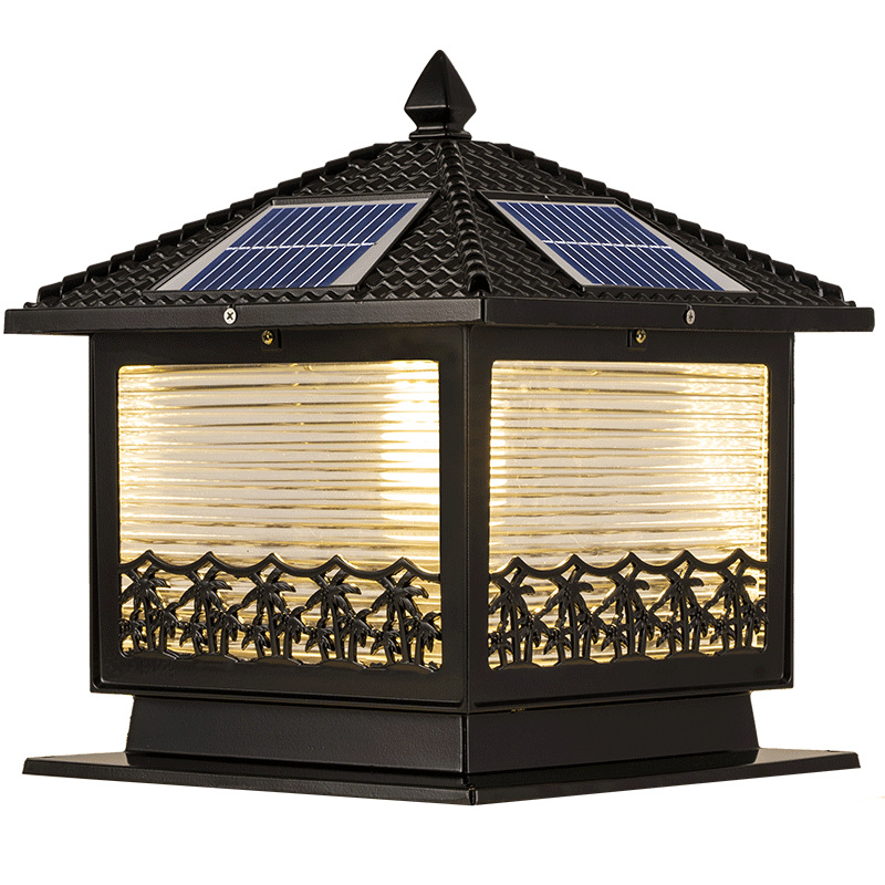 Lámpara solar para columna, impermeable, para jardín, valla, casa, villa, balcón, con panel solar y sensor solar