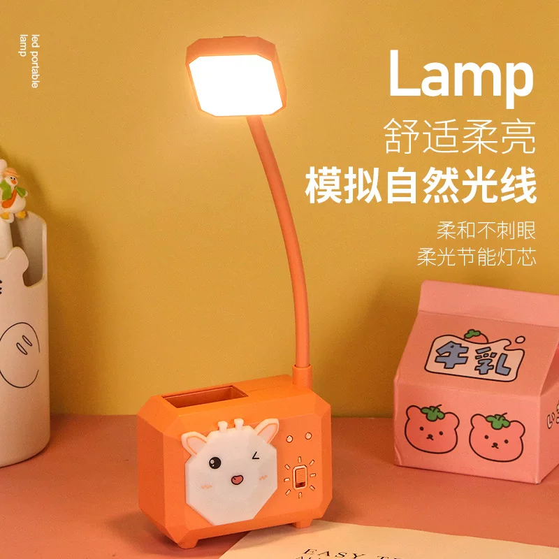 Children's teaching table lamp for elementary school students for desktop, cartoon pens holder, lantern for bed, eyes protection