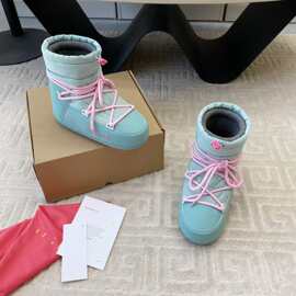 跨境新款秋冬季羽绒面包雪地靴高级防滑月亮靴保暖可爱小众丑萌靴