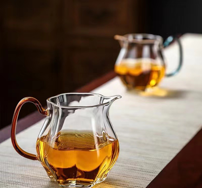耐高溫玻璃公道杯杯彩色手柄高端公杯分茶器泡茶功夫茶具茶杯