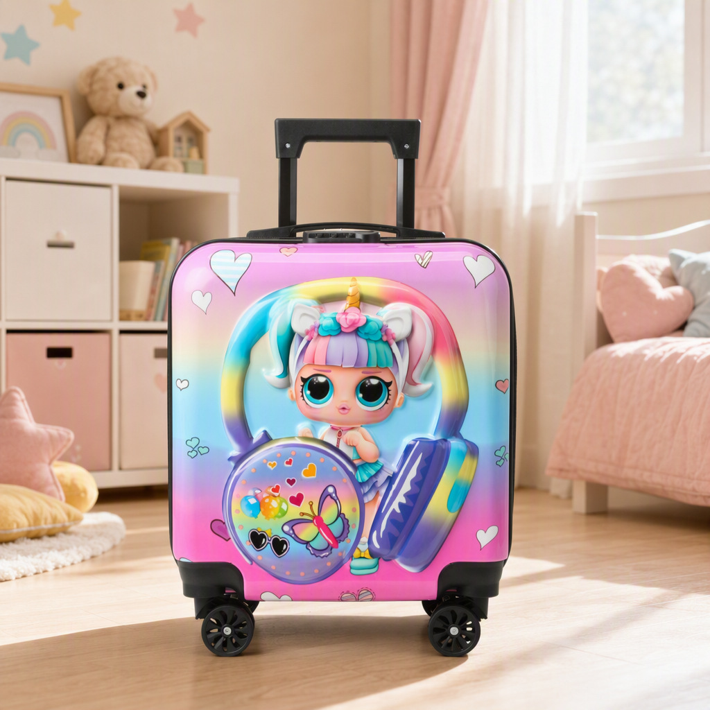 Children's Suitcase with Rideable Feature, Universal Wheels, Trolley Case, Baby Travel Suitcase with Cartoon Animal Pattern
